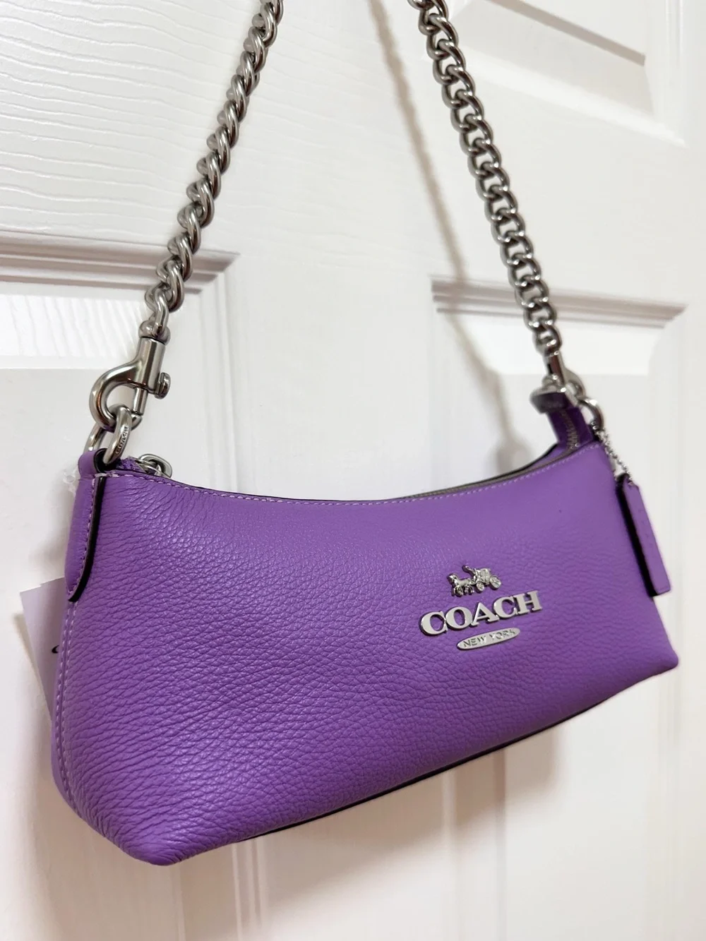 Coach Charlotte Shoulder Bag Iris Purple Pebbled Leather Chain Strap‎ NWT